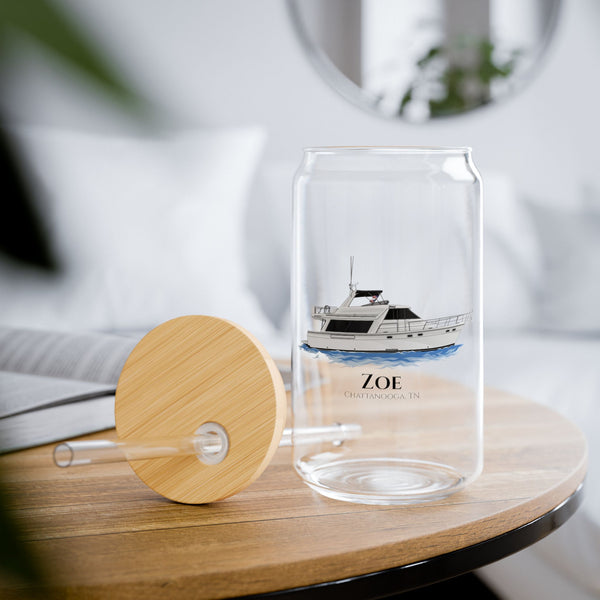 Personalized Boat Can Glass – Bamboo Lid and Reusable Straw
