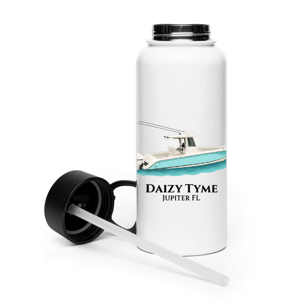 Personalized Boat Stainless Steel Water Bottle – 32 oz with Straw Lid