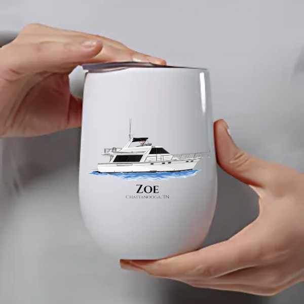 Personalized Stainless Steel Boat Wine Tumbler – 12 oz