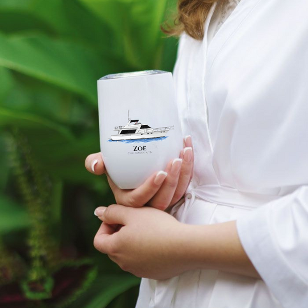 Personalized Stainless Steel Boat Wine Tumbler – 12 oz