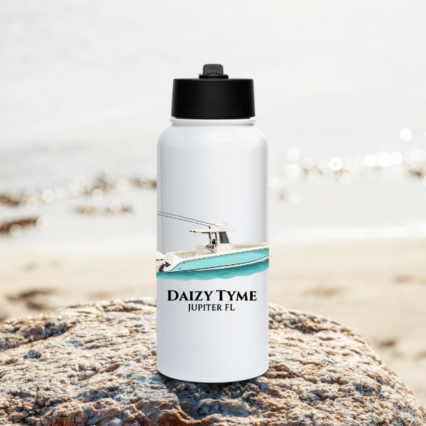 Personalized Boat Stainless Steel Water Bottle – 32 oz with Straw Lid