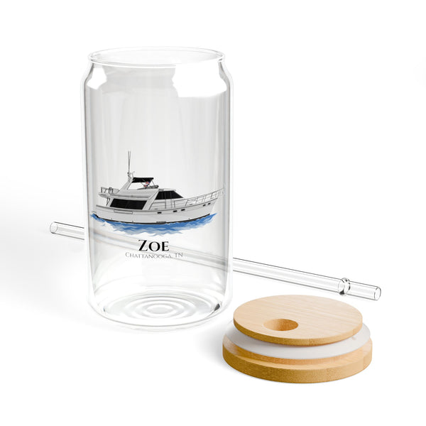 Personalized Boat Can Glass – Bamboo Lid and Reusable Straw