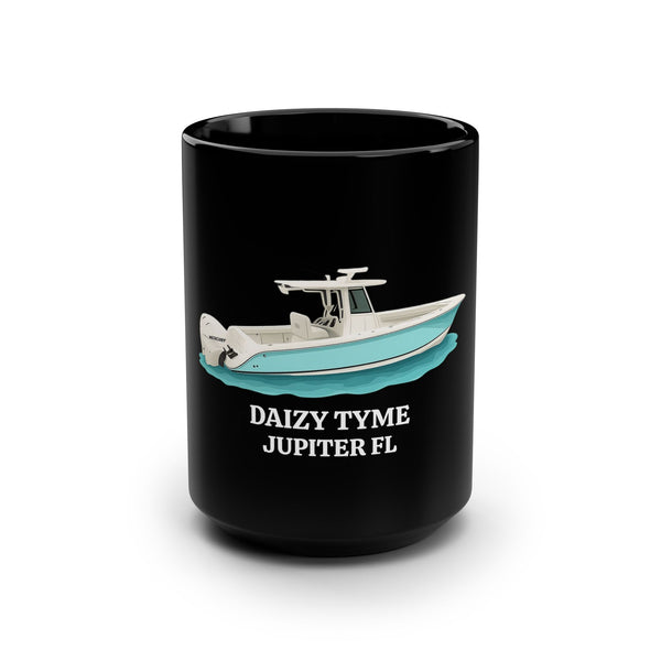 Personalized Black Mug with Boat Design - 15oz