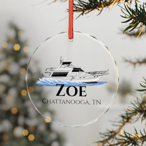 Custom Boat Crystal Glass Ornament - Nautical Heart Keepsake, Custom Boat Decor, Gift for Boat Lovers, Beach House Decoration
