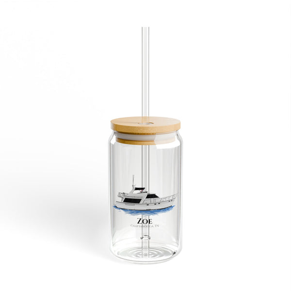 Personalized Boat Can Glass – Bamboo Lid and Reusable Straw