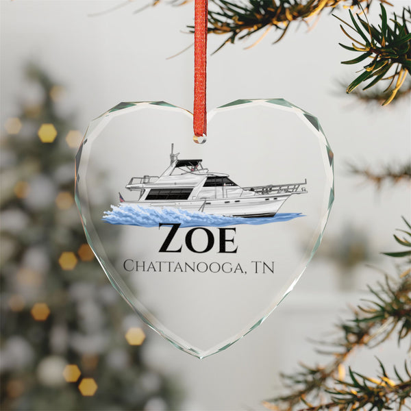 Custom Boat Crystal Glass Ornament - Nautical Heart Keepsake, Custom Boat Decor, Gift for Boat Lovers, Beach House Decoration