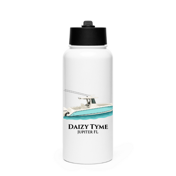 Personalized Boat Stainless Steel Water Bottle – 32 oz with Straw Lid