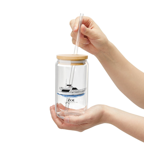 Personalized Boat Can Glass – Bamboo Lid and Reusable Straw