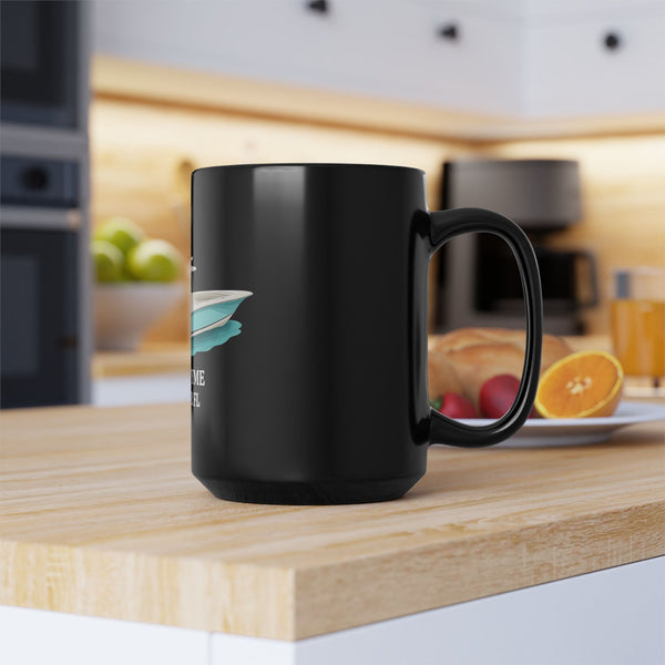 Personalized Black Mug with Boat Design - 15oz