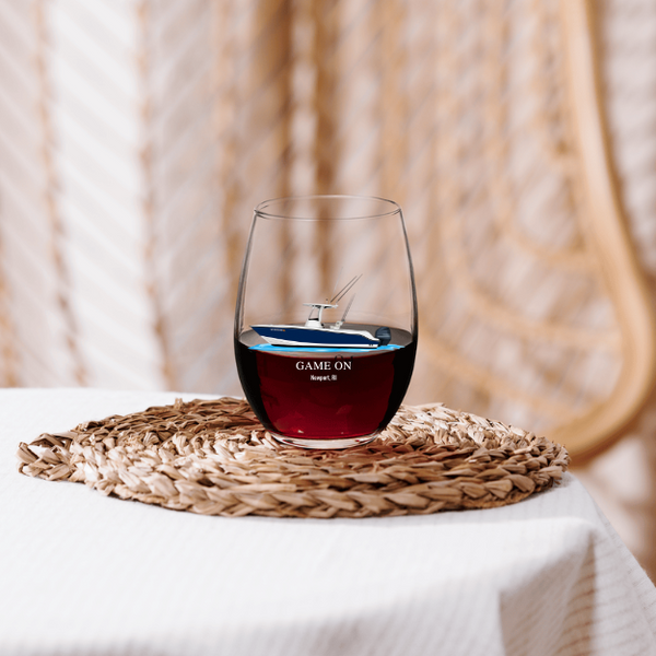 Personalized Boat Stemless Wine Glass – 15oz