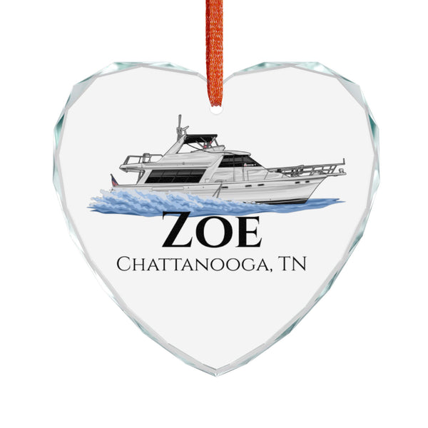 Custom Boat Crystal Glass Ornament - Nautical Heart Keepsake, Custom Boat Decor, Gift for Boat Lovers, Beach House Decoration
